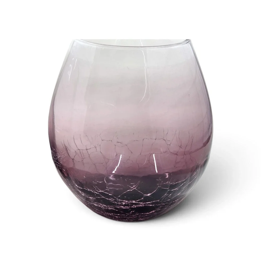 Set of 2 Pier 1 Crackle Purple Amethyst Stemless Wine Glasses 4-1/4